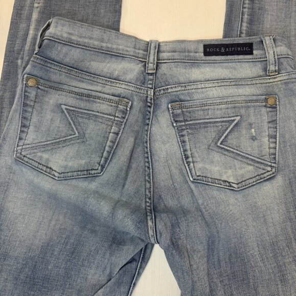 ROCK & REPUBLIC Y2K Berlin Jeans Womens 10 Light Blue Embroidered Pocket Distres - Picture 4 of 16